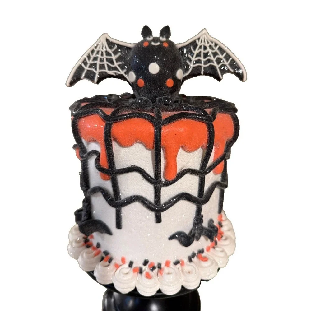 Sweet Treats Halloween Bat Cake Figurine Freestanding Decor Black Orange White